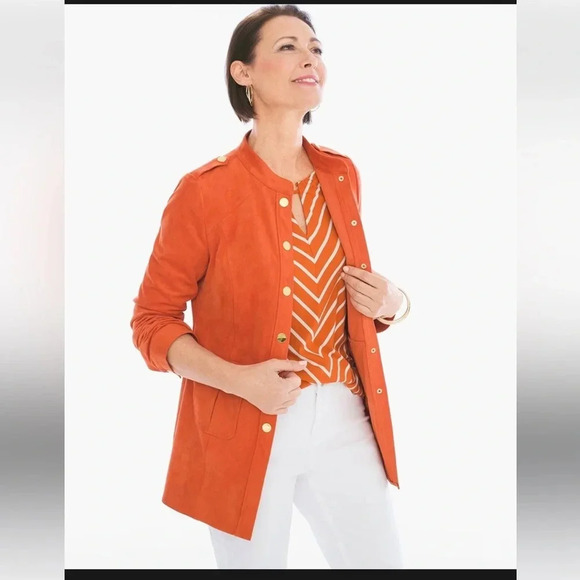 Chico’s Faux-Suede chore Jacket in Earthy Orange - Picture 1 of 13